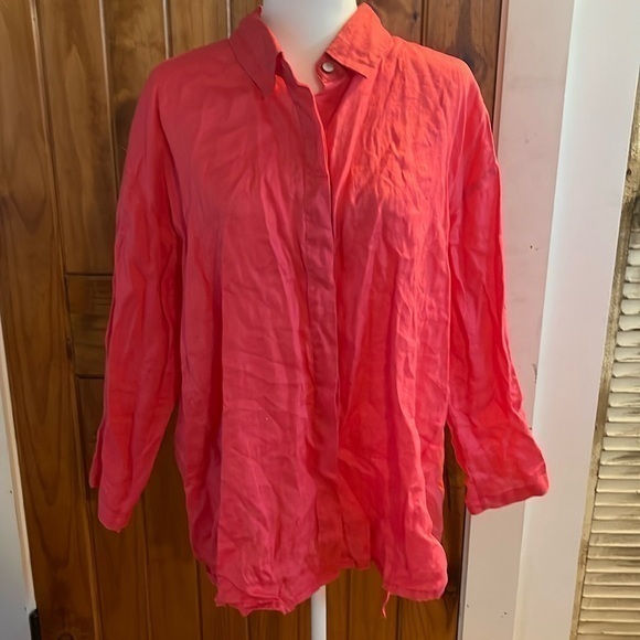 Elliott Lauren Tops - Elliott Lauren bright coral Linen long sleeve button down shirt XL